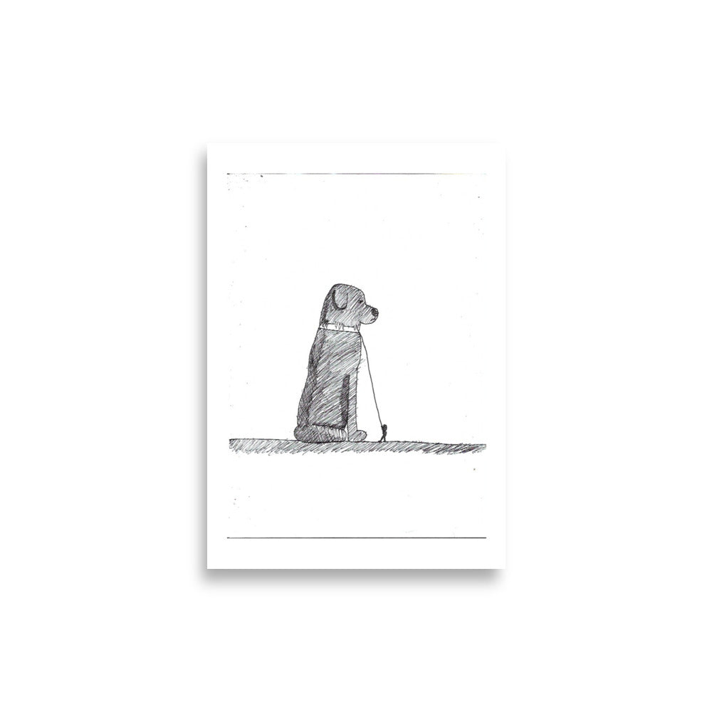 This item is an art print of an ink and pen illustration titled "The Black Dog