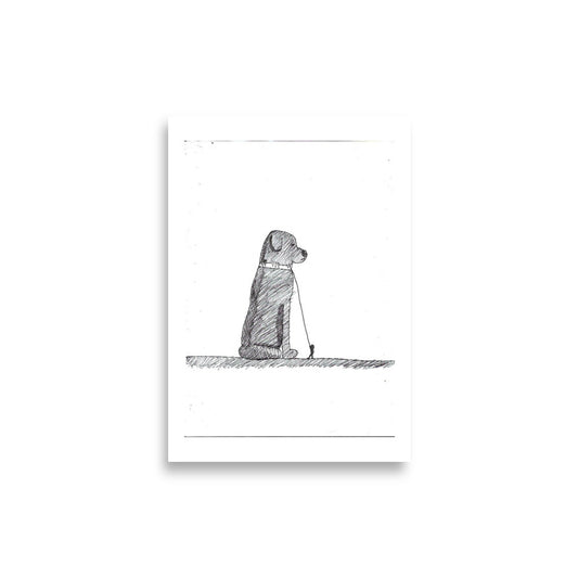 This item is an art print of an ink and pen illustration titled "The Black Dog